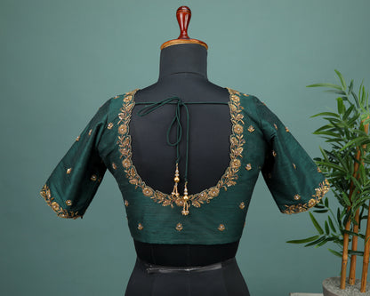 Maggam work Blouse for Saree – Green Blouse Artisan Silk Blouse – Festive & Wedding Ethnic Wear