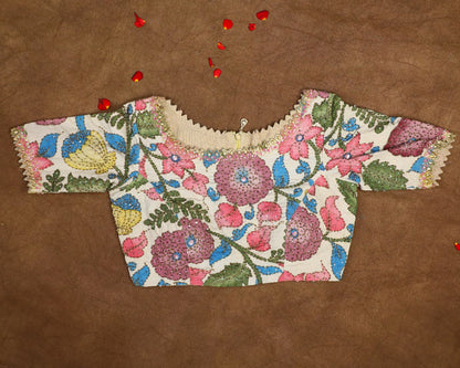Hand Painted Pen Kalamkari Blouse for Saree – Artisan Kalamkari Silk Blouse – Festive & Wedding Ethnic Wear