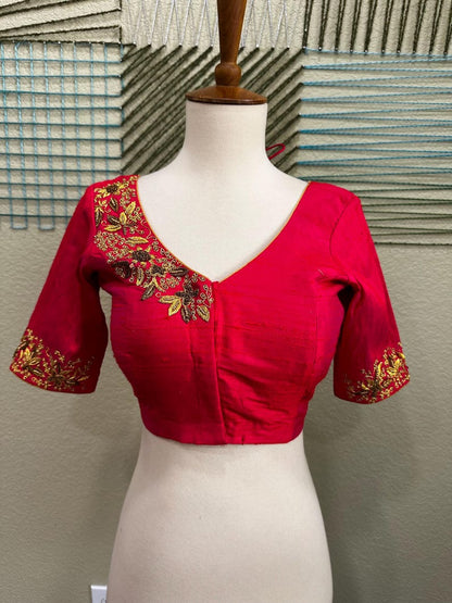 Maggam work Blouse for Saree – Red Blouse- Artisan Silk Blouse – Festive & Wedding Ethnic Wear