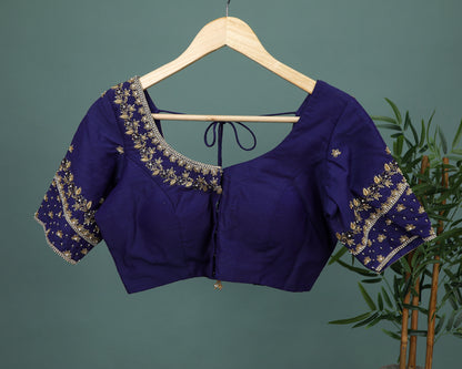 Maggam work Blouse for Saree – Navy Blue Blouse- Artisan Silk Blouse – Festive & Wedding Ethnic Wear