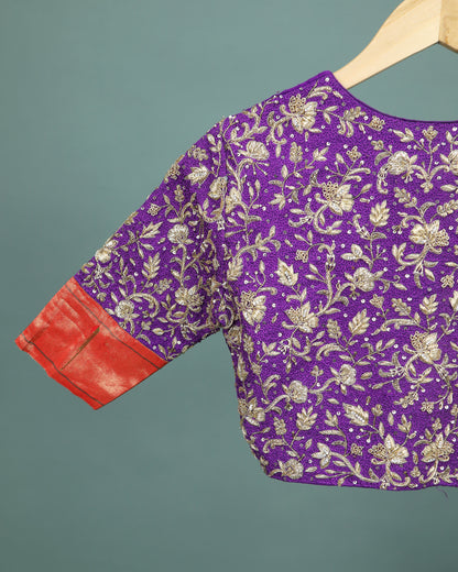 Maggam work Blouse for Saree – Purple Blouse- Artisan Silk Blouse – Festive & Wedding Ethnic Wear