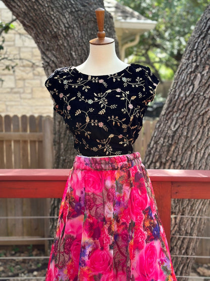 Crop Top | Designer Lehenga | Mehendi & Haldi Lehenga Choli | black pink Lehenga Set | Indian Wedding Guest Outfit | Pre Wedding Ceremony Dress