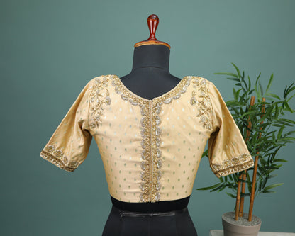 Maggam work Blouse for Saree – Beige Blouse Artisan Silk Blouse – Festive & Wedding Ethnic Wear