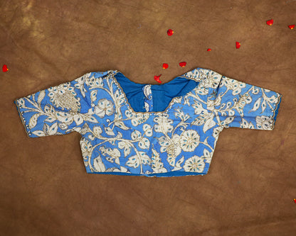 Hand Painted Pen Kalamkari Blouse for Saree – Artisan Kalamkari Silk Blouse – Festive & Wedding Ethnic Wear