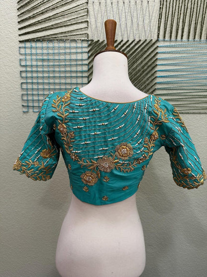 Maggam work Blouse for Saree – Blue Blouse- Artisan Silk Blouse – Festive & Wedding Ethnic Wear