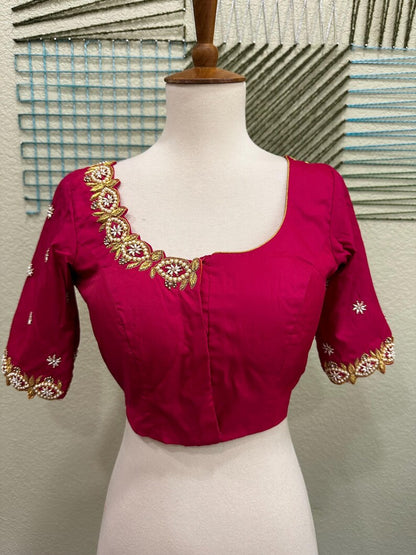 Maggam work Blouse for Saree – Pink Blouse- Artisan Silk Blouse – Festive & Wedding Ethnic Wear