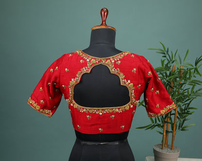 Maggam work Blouse for Saree – Red Blouse- Artisan Silk Blouse – Festive & Wedding Ethnic Wear