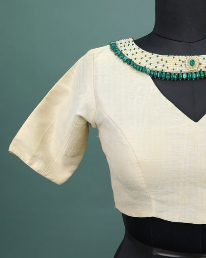 Maggam work Blouse for Saree – Cream Blouse- Artisan Silk Blouse – Festive & Wedding Ethnic Wear