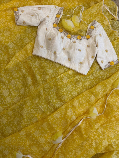 Bandhini saree shibori saree multi colour saree haldi saree Mehendi saree grab party saree with blouse
