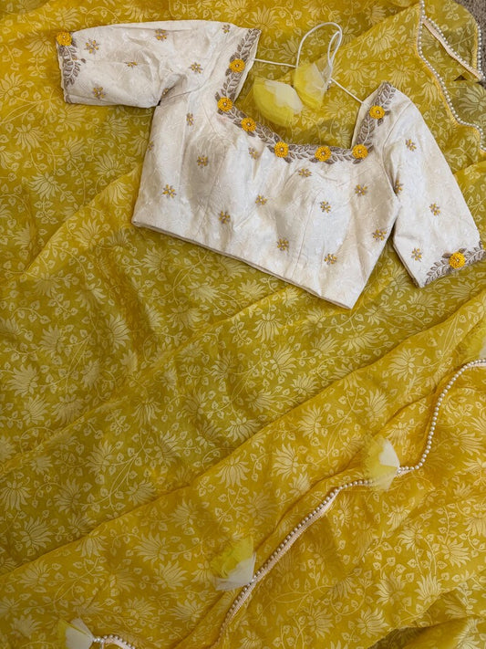 Bandhini saree shibori saree multi colour saree haldi saree Mehendi saree grab party saree with blouse