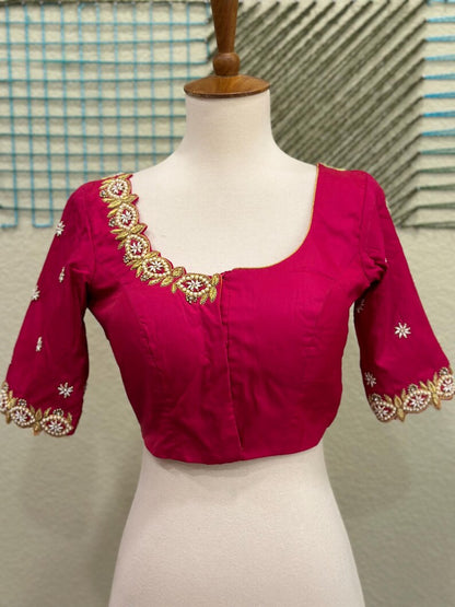 Maggam work Blouse for Saree – Pink Blouse- Artisan Silk Blouse – Festive & Wedding Ethnic Wear
