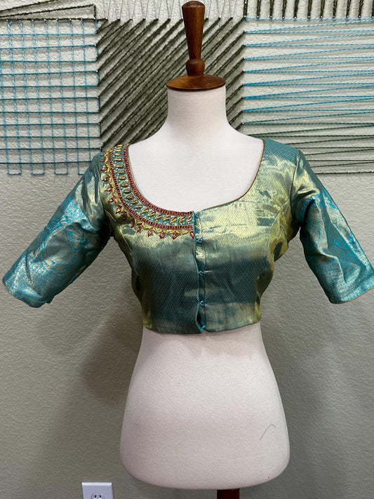 Maggam work Blouse for Saree – Blue Blouse- Artisan Silk Blouse – Festive & Wedding Ethnic Wear