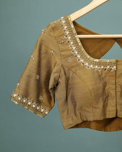 Maggam work Blouse for Saree – Beige Blouse Artisan Silk Blouse – Festive & Wedding Ethnic Wear