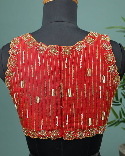 Maggam work Blouse for Saree –  Red Blouse- Artisan Silk Blouse – Festive & Wedding Ethnic Wear