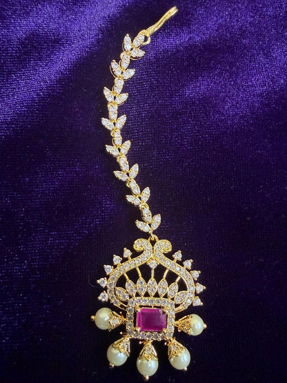 Diamond Maang tikka Bridal Jewelry Costume silver jewelry Alloy based Jewelry  - SHABURIS Fashion Jewelry