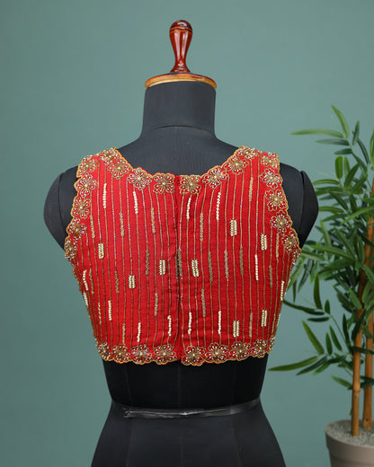 Maggam work Blouse for Saree –  Red Blouse- Artisan Silk Blouse – Festive & Wedding Ethnic Wear