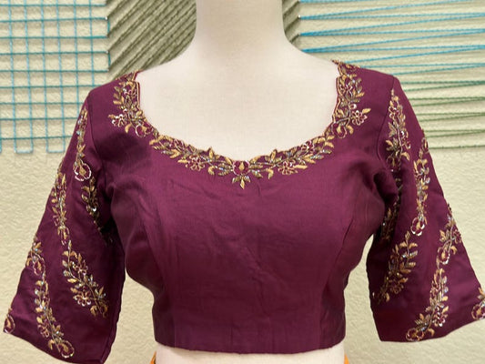 Maggam work Blouse for Saree –Maroon Blouse - Artisan Silk Blouse – Festive & Wedding Ethnic Wear