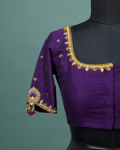 Maggam work Blouse for Saree – Royal Purple Blouse Artisan Silk Blouse – Festive & Wedding Ethnic Wear