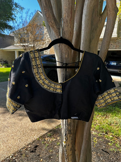 Maggam work Blouse for Saree – Black Blouse - Artisan Silk Blouse – Festive & Wedding Ethnic Wear
