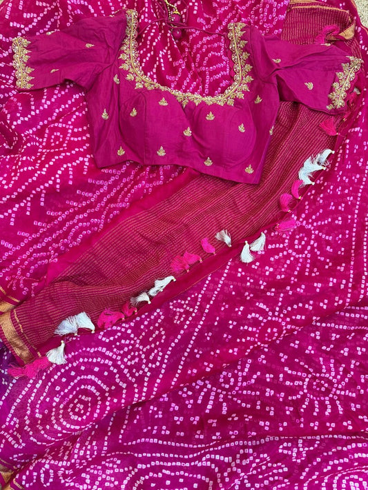Bandhini saree shibori saree multi colour saree haldi saree Mehendi saree grab party saree with blouse