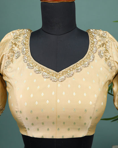 Maggam work Blouse for Saree – Beige Blouse Artisan Silk Blouse – Festive & Wedding Ethnic Wear