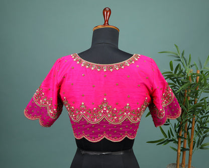 Maggam work Blouse for Saree –  Pink Blouse- Artisan Silk Blouse – Festive & Wedding Ethnic Wear