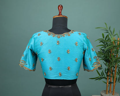 Maggam work Blouse for Saree –  Blue Blouse- Artisan Silk Blouse – Festive & Wedding Ethnic Wear