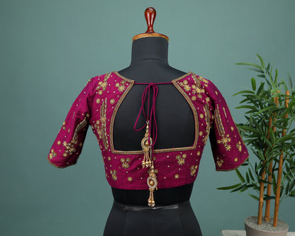 Maggam work Blouse for Saree – Maroon Blouse- Artisan Silk Blouse – Festive & Wedding Ethnic Wear