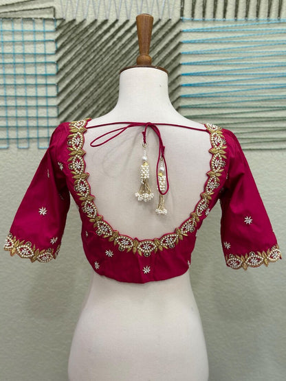 Maggam work Blouse for Saree – Pink Blouse- Artisan Silk Blouse – Festive & Wedding Ethnic Wear