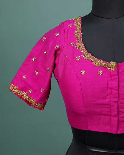 Maggam work Blouse for Saree – Pink Blouse- Artisan Silk Blouse – Festive & Wedding Ethnic Wear