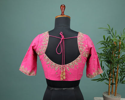 Maggam work Blouse for Saree – pink Blouse- Artisan Silk Blouse – Festive & Wedding Ethnic Wear