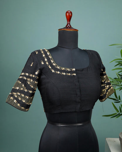 Maggam work Blouse for Saree – Black Green Blouse- Artisan Silk Blouse – Festive & Wedding Ethnic Wear