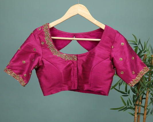 Maggam work Blouse for Saree – Pink Blouse Artisan Silk Blouse – Festive & Wedding Ethnic Wear