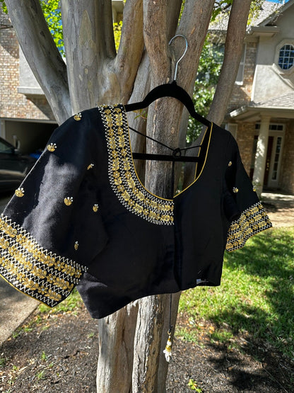 Maggam work Blouse for Saree – Black Blouse - Artisan Silk Blouse – Festive & Wedding Ethnic Wear