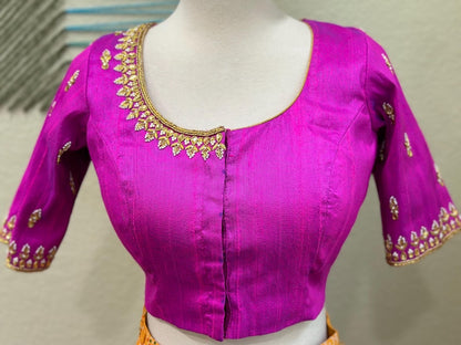 Maggam work Blouse for Saree –  Pink Blouse- Artisan Silk Blouse – Festive & Wedding Ethnic Wear