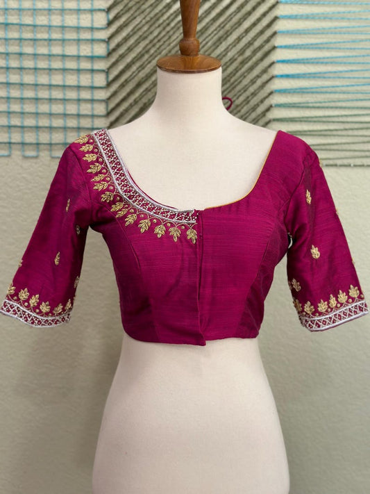 Maggam work Blouse for Saree – pink Blouse- Artisan Silk Blouse – Festive & Wedding Ethnic Wear