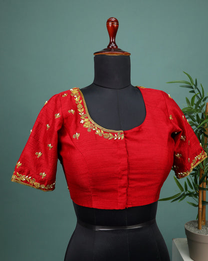 Maggam work Blouse for Saree – Red Blouse- Artisan Silk Blouse – Festive & Wedding Ethnic Wear