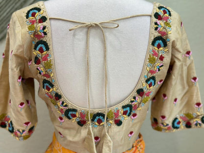 Maggam work Blouse for Saree – Beige Blouse - Artisan Silk Blouse – Festive & Wedding Ethnic Wear