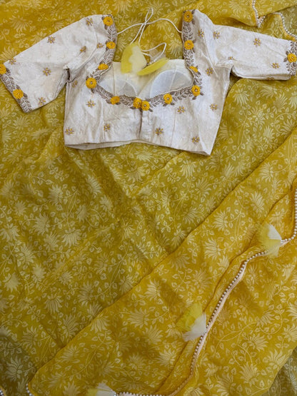 Bandhini saree shibori saree multi colour saree haldi saree Mehendi saree grab party saree with blouse