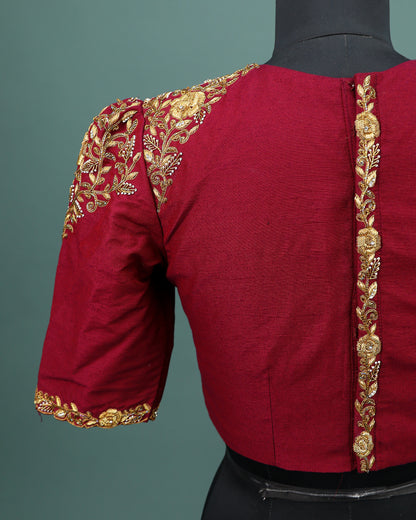 Maggam work Blouse for Saree – Maroon Blouse- Artisan Silk Blouse – Festive & Wedding Ethnic Wear