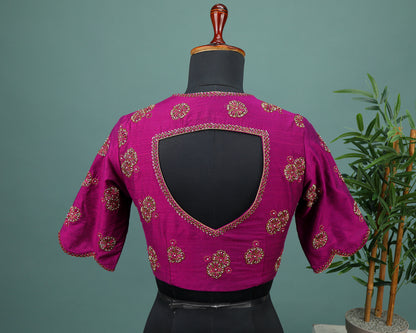 Maggam work Blouse for Saree –  Pink Blouse- Artisan Silk Blouse – Festive & Wedding Ethnic Wear