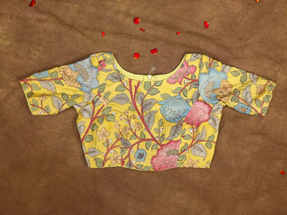 Hand Painted Pen Kalamkari Blouse for Saree – Artisan Kalamkari Silk Blouse – Festive & Wedding Ethnic Wear