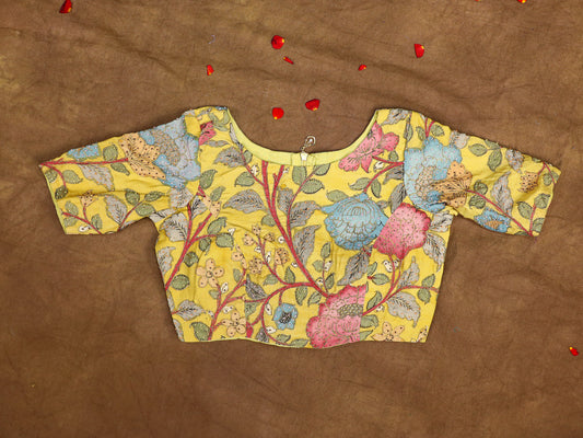 Hand Painted Pen Kalamkari Blouse for Saree – Artisan Kalamkari Silk Blouse – Festive & Wedding Ethnic Wear