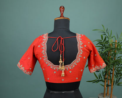 Maggam work Blouse for Saree – Red Blouse- Artisan Silk Blouse – Festive & Wedding Ethnic Wear