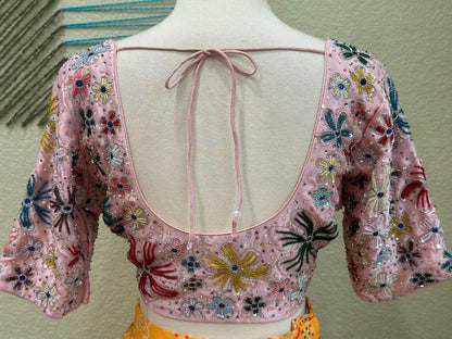 Maggam work Blouse for Saree – Soft Pink Blouse - Artisan Silk Blouse – Festive & Wedding Ethnic Wear