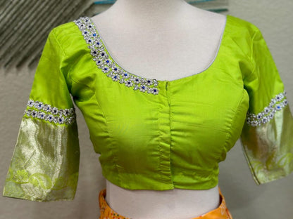 Maggam work Blouse for Saree –Green Blouse - Artisan Silk Blouse – Festive & Wedding Ethnic Wear