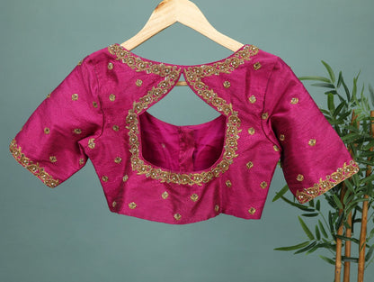 Maggam work Blouse for Saree – Pink Blouse Artisan Silk Blouse – Festive & Wedding Ethnic Wear