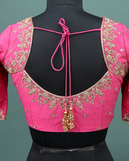 Maggam work Blouse for Saree – pink Blouse- Artisan Silk Blouse – Festive & Wedding Ethnic Wear