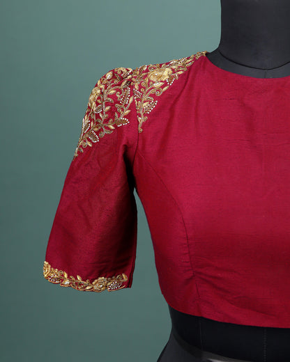 Maggam work Blouse for Saree – Maroon Blouse- Artisan Silk Blouse – Festive & Wedding Ethnic Wear