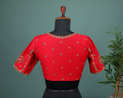 Maggam work Blouse for Saree – Red Blouse Artisan Silk Blouse – Festive & Wedding Ethnic Wear